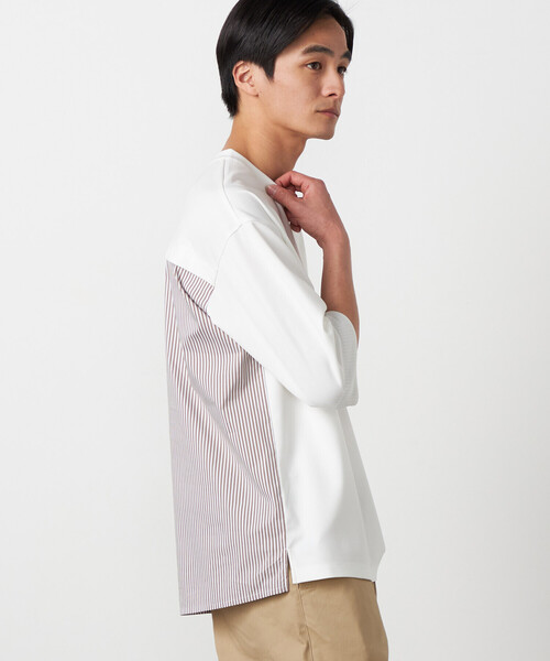 COMME CA ISM（コムサイズム）の「【吸水速乾】ストライプコンビTシャツ（Tシャツ/カットソー・メンズ・ブラック/ホワイト・LARGE/MEDIUM/X-LARGE）」の2枚目の写真