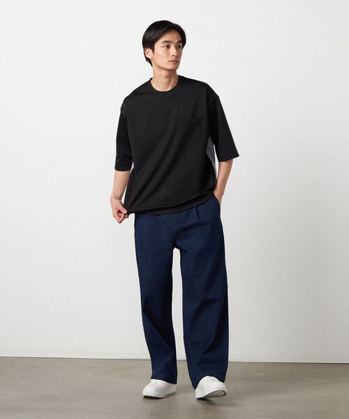 COMME CA ISM（コムサイズム）の「【吸水速乾】ストライプコンビTシャツ（Tシャツ/カットソー・メンズ・ブラック/ホワイト・LARGE/MEDIUM/X-LARGE）」の8枚目の写真