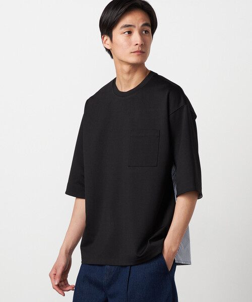 COMME CA ISM（コムサイズム）の「【吸水速乾】ストライプコンビTシャツ（Tシャツ/カットソー・メンズ・ブラック/ホワイト・LARGE/MEDIUM/X-LARGE）」の3枚目の写真