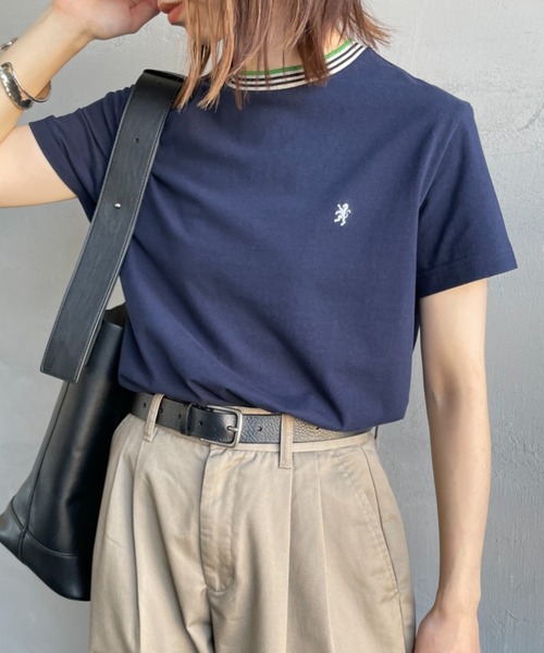 GYMPHLEX（ジムフレックス）の「[GYMPHLEX/ジムフレックス] ラインリブ ショートスリーブリンガーTシャツ（Tシャツ/カットソー・レディース・ブラウン/ネイビー/ベージュ・14）」の3枚目の写真