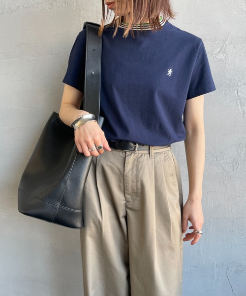 GYMPHLEX（ジムフレックス）の「[GYMPHLEX/ジムフレックス] ラインリブ ショートスリーブリンガーTシャツ（Tシャツ/カットソー・レディース・ブラウン/ネイビー/ベージュ・14）」の6枚目の写真