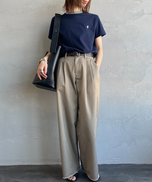 GYMPHLEX（ジムフレックス）の「[GYMPHLEX/ジムフレックス] ラインリブ ショートスリーブリンガーTシャツ（Tシャツ/カットソー・レディース・ブラウン/ネイビー/ベージュ・14）」の8枚目の写真