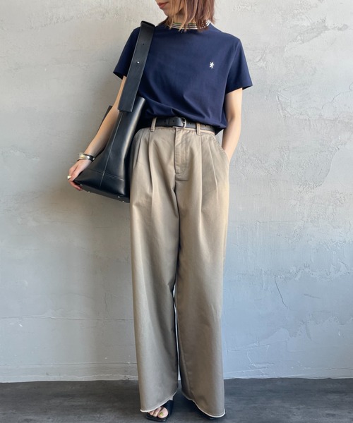 GYMPHLEX（ジムフレックス）の「[GYMPHLEX/ジムフレックス] ラインリブ ショートスリーブリンガーTシャツ（Tシャツ/カットソー・レディース・ブラウン/ネイビー/ベージュ・14）」の4枚目の写真
