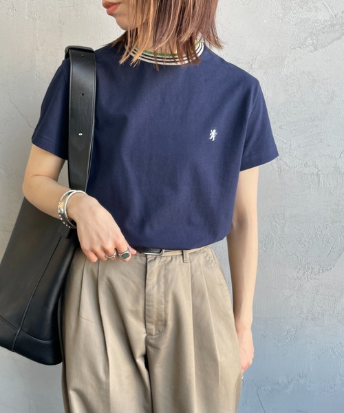 GYMPHLEX（ジムフレックス）の「[GYMPHLEX/ジムフレックス] ラインリブ ショートスリーブリンガーTシャツ（Tシャツ/カットソー・レディース・ブラウン/ネイビー/ベージュ・14）」の5枚目の写真