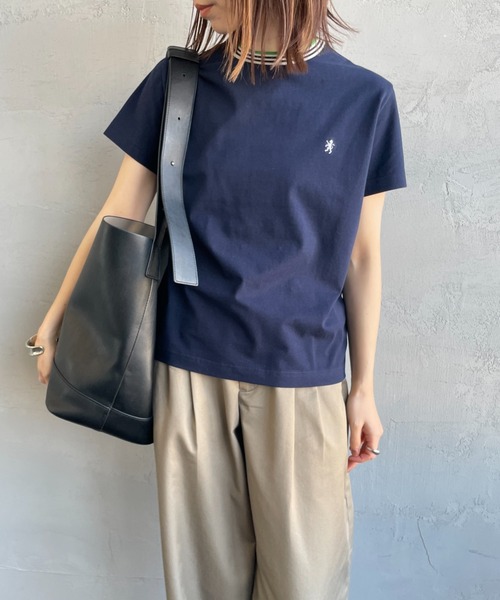 GYMPHLEX（ジムフレックス）の「[GYMPHLEX/ジムフレックス] ラインリブ ショートスリーブリンガーTシャツ（Tシャツ/カットソー・レディース・ブラウン/ネイビー/ベージュ・14）」の10枚目の写真