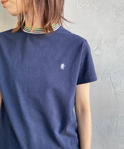 GYMPHLEX（ジムフレックス）の「[GYMPHLEX/ジムフレックス] ラインリブ ショートスリーブリンガーTシャツ（Tシャツ/カットソー・レディース・ブラウン/ネイビー/ベージュ・14）」の13枚目の写真