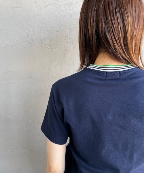 GYMPHLEX（ジムフレックス）の「[GYMPHLEX/ジムフレックス] ラインリブ ショートスリーブリンガーTシャツ（Tシャツ/カットソー・レディース・ブラウン/ネイビー/ベージュ・14）」の14枚目の写真