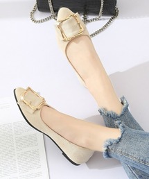 SEU（エスイーユー）の「スエード調スクエアバックルフラットパンプス  【オフィスカジュアル】【きれいめカジュアル】 レディース韓国風（パンプス）」