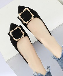 SEU（エスイーユー）の「スエード調スクエアバックルフラットパンプス  【オフィスカジュアル】【きれいめカジュアル】 レディース韓国風（パンプス）」