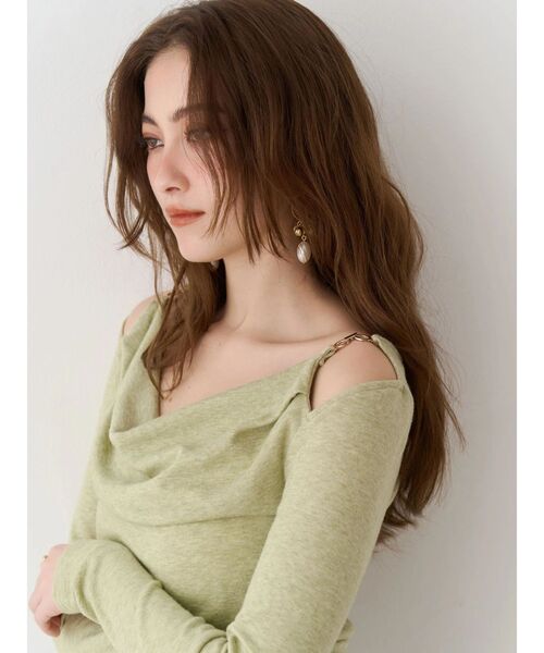 EVRIS（エヴリス）の「チェーンドレープリブトップス　春服（Tシャツ/カットソー・レディース・ホワイト/グリーン/ブラック・FREE）」の5枚目の写真