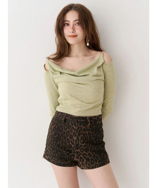 EVRIS（エヴリス）の「チェーンドレープリブトップス　春服（Tシャツ/カットソー・レディース・ホワイト/グリーン/ブラック・FREE）」の7枚目の写真