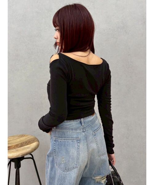 EVRIS(エヴリス)の「チェーンドレープリブトップス 春服(Tシャツ/カットソー・レディース・ホワイト/グリーン/ブラック・FREE)」の7枚目の写真