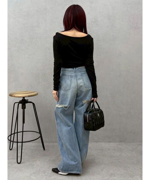 EVRIS(エヴリス)の「チェーンドレープリブトップス 春服(Tシャツ/カットソー・レディース・ホワイト/グリーン/ブラック・FREE)」の8枚目の写真