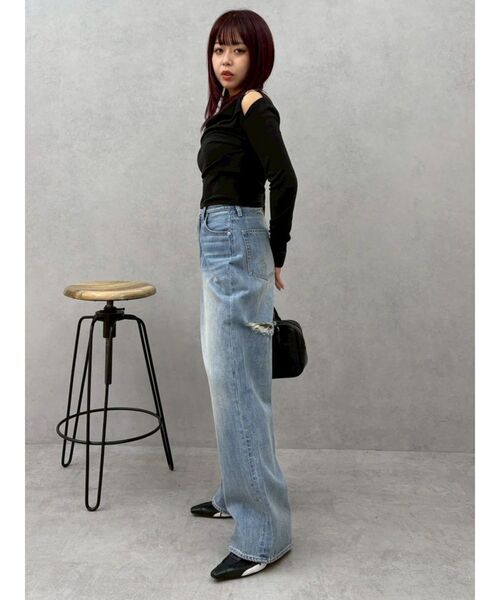 EVRIS(エヴリス)の「チェーンドレープリブトップス 春服(Tシャツ/カットソー・レディース・ホワイト/グリーン/ブラック・FREE)」の9枚目の写真