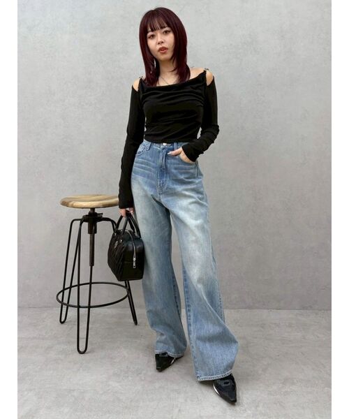 EVRIS(エヴリス)の「チェーンドレープリブトップス 春服(Tシャツ/カットソー・レディース・ホワイト/グリーン/ブラック・FREE)」の10枚目の写真