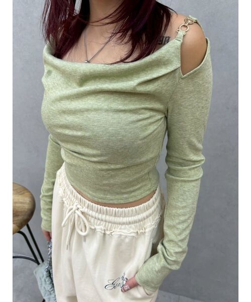 EVRIS(エヴリス)の「チェーンドレープリブトップス 春服(Tシャツ/カットソー・レディース・ホワイト/グリーン/ブラック・FREE)」の18枚目の写真