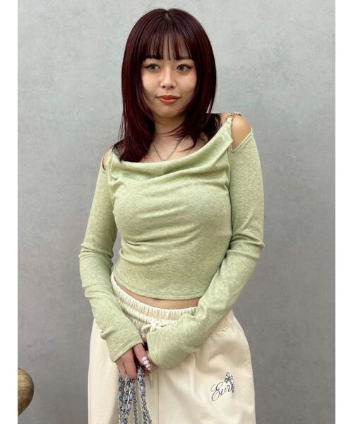 EVRIS(エヴリス)の「チェーンドレープリブトップス 春服(Tシャツ/カットソー・レディース・ホワイト/グリーン/ブラック・FREE)」の19枚目の写真