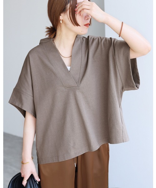 reca(レカ)の「【接触冷感】スキッパーカットソー(Tシャツ/カットソー・レディース・ブラック/ホワイト/ミント/グレイッシュベージュ・M)」の3枚目の写真