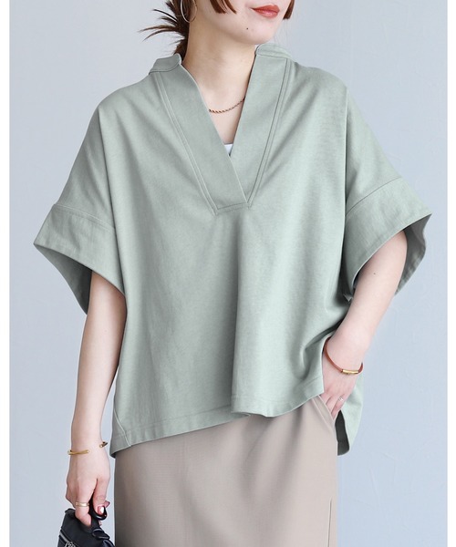 reca(レカ)の「【接触冷感】スキッパーカットソー(Tシャツ/カットソー・レディース・ブラック/ホワイト/ミント/グレイッシュベージュ・M)」の4枚目の写真