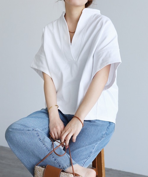 reca(レカ)の「スキッパーカットソー(Tシャツ/カットソー・レディース・ブラック/ホワイト・M)」の7枚目の写真