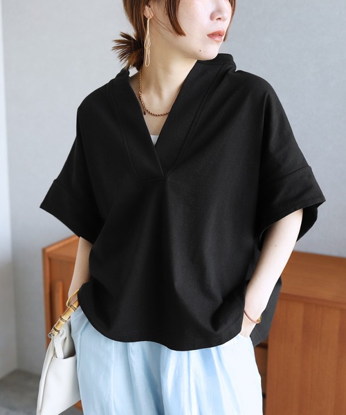 reca(レカ)の「スキッパーカットソー(Tシャツ/カットソー・レディース・ブラック/ホワイト・M)」の9枚目の写真