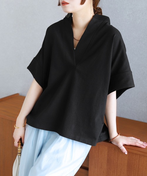 reca(レカ)の「スキッパーカットソー(Tシャツ/カットソー・レディース・ブラック/ホワイト・M)」の12枚目の写真