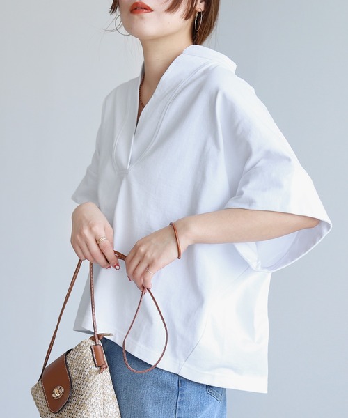 reca(レカ)の「スキッパーカットソー(Tシャツ/カットソー・レディース・ブラック/ホワイト・M)」の5枚目の写真