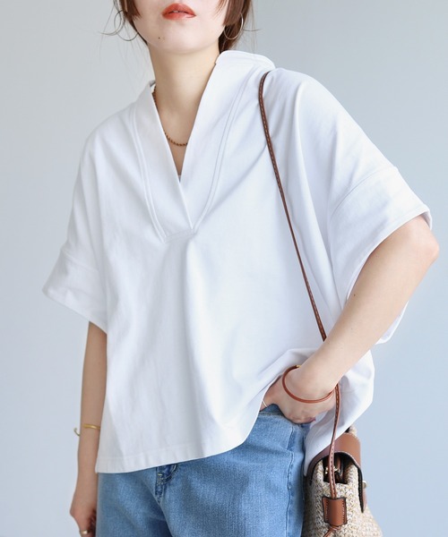 reca(レカ)の「スキッパーカットソー(Tシャツ/カットソー・レディース・ブラック/ホワイト・M)」の3枚目の写真