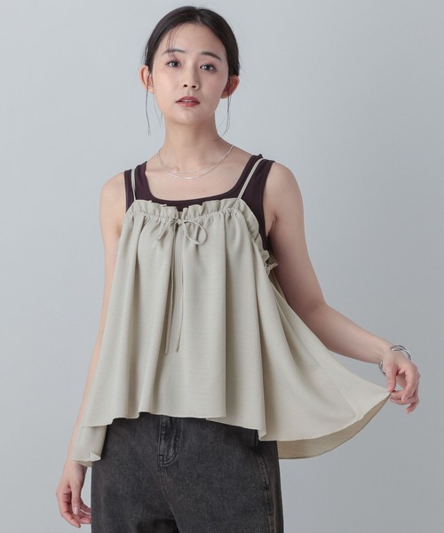 GLOBAL WORK（グローバルワーク）の「MATINEE LINE/ギャザーキャミビスチェ/656156（その他トップス・レディース・ネイビー系/ベージュ/スミクロ・LARGE/MEDIUM）」の2枚目の写真