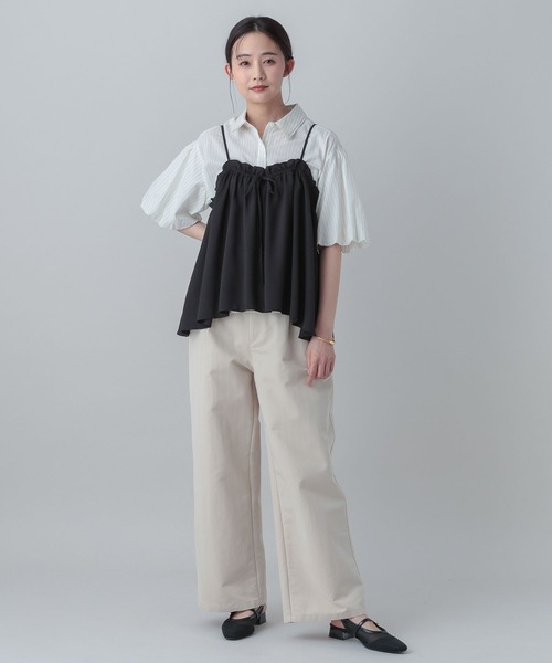 GLOBAL WORK（グローバルワーク）の「MATINEE LINE/ギャザーキャミビスチェ/656156（その他トップス・レディース・ネイビー系/ベージュ/スミクロ・LARGE/MEDIUM）」の4枚目の写真