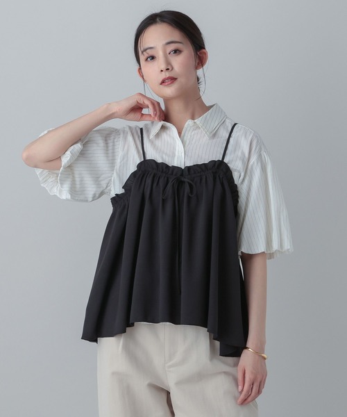 GLOBAL WORK（グローバルワーク）の「MATINEE LINE/ギャザーキャミビスチェ/656156（その他トップス・レディース・ネイビー系/ベージュ/スミクロ・LARGE/MEDIUM）」の6枚目の写真