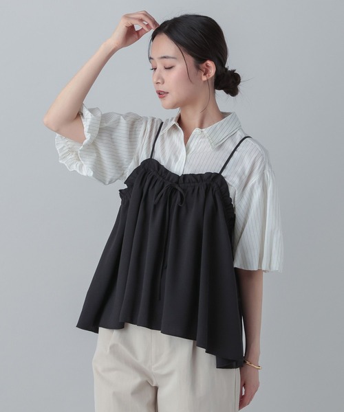 GLOBAL WORK（グローバルワーク）の「MATINEE LINE/ギャザーキャミビスチェ/656156（その他トップス・レディース・ネイビー系/ベージュ/スミクロ・LARGE/MEDIUM）」の7枚目の写真