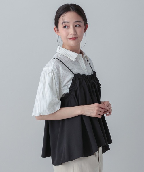 GLOBAL WORK（グローバルワーク）の「MATINEE LINE/ギャザーキャミビスチェ/656156（その他トップス・レディース・ネイビー系/ベージュ/スミクロ・LARGE/MEDIUM）」の8枚目の写真