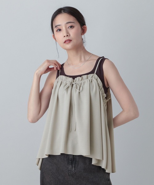 GLOBAL WORK（グローバルワーク）の「MATINEE LINE/ギャザーキャミビスチェ/656156（その他トップス・レディース・ネイビー系/ベージュ/スミクロ・LARGE/MEDIUM）」の11枚目の写真