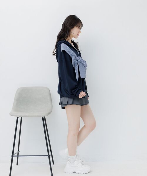 ems excite(エムズエキサイト)の「リボンデザインBIGパーカー(Tシャツ/カットソー・レディース・ダークグレー/ダークブルー・FREE)」の8枚目の写真