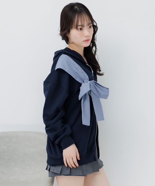 ems excite(エムズエキサイト)の「リボンデザインBIGパーカー(Tシャツ/カットソー・レディース・ダークグレー/ダークブルー・FREE)」の13枚目の写真