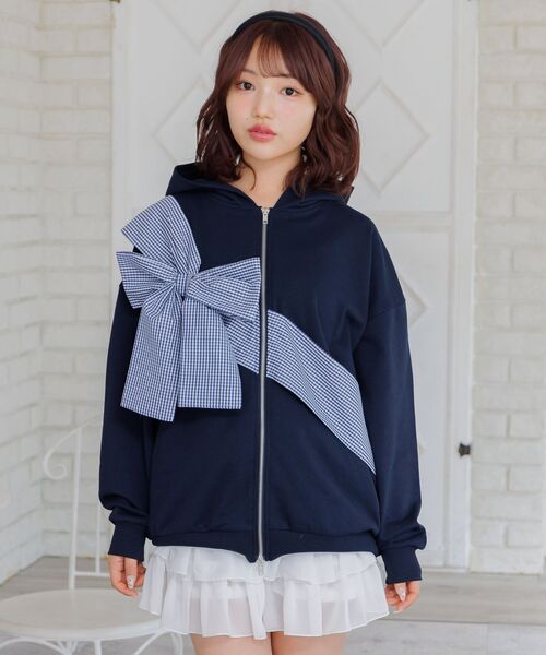 ems excite(エムズエキサイト)の「リボンデザインBIGパーカー(Tシャツ/カットソー・レディース・ダークグレー/ダークブルー・FREE)」の16枚目の写真