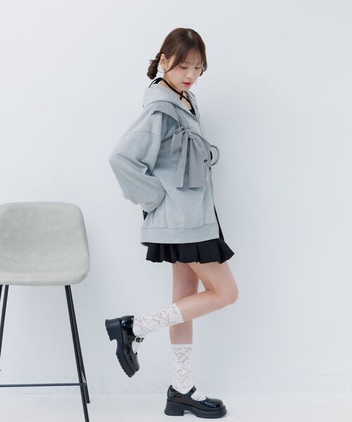 ems excite(エムズエキサイト)の「リボンデザインBIGパーカー(Tシャツ/カットソー・レディース・ダークグレー/ダークブルー・FREE)」の20枚目の写真