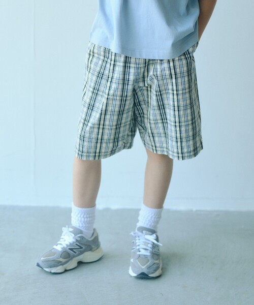 green label relaxing(グリーンレーベルリラクシング)の「チェック ハーフパンツ キッズ / 140cm―160cm(チノパンツ・キッズ・オフホワイト/ブラウン系・140cm/150cm/160cm)」の2枚目の写真