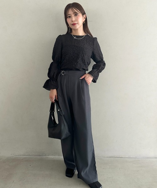 MYMOOD.(マイムード)の「丈感長めでシーズンレス♪ウエストベルトデザインストレートスラックスパンツ(スラックス・レディース・ブラック/ベージュ/グレー/アイボリー・FREE)」の15枚目の写真