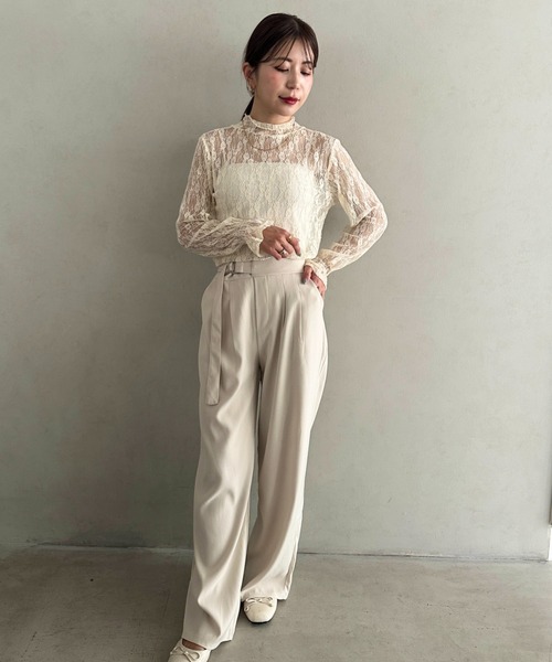 MYMOOD.(マイムード)の「丈感長めでシーズンレス♪ウエストベルトデザインストレートスラックスパンツ(スラックス・レディース・ブラック/ベージュ/グレー/アイボリー・FREE)」の7枚目の写真