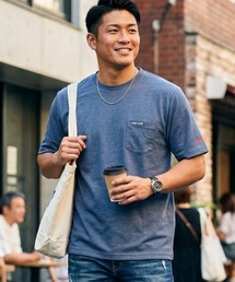 【K-SWISS/ケースイス】デニムジャージ半袖Tシャツ/ポケT 杢調 吸汗速乾 クルーネック カジュアル 春夏