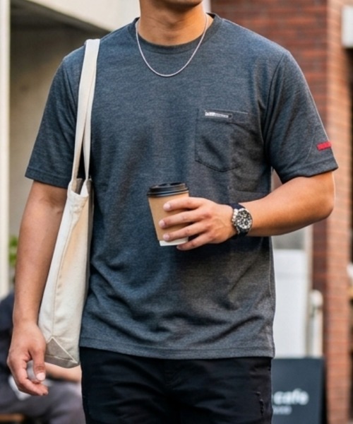 K-SWISS（ケースイス）の「【K-SWISS/ケースイス】デニムジャージ半袖Tシャツ/ポケT 杢調 吸汗速乾 クルーネック カジュアル 春夏（Tシャツ/カットソー・メンズ・ブラック/グレー/ネイビー・X-LARGE/LARGE/MEDIUM）」の6枚目の写真