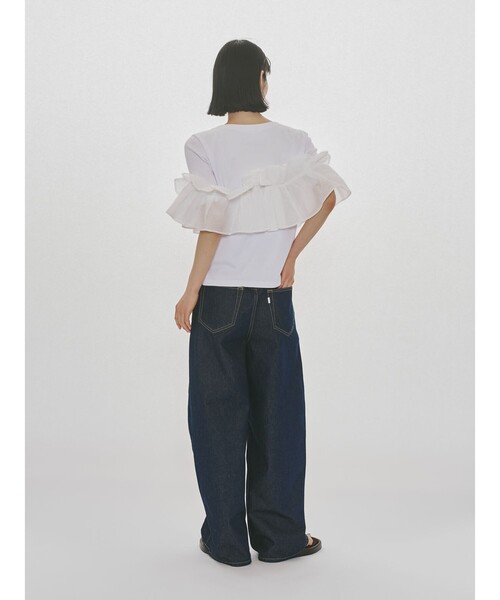 MIDIUMISOLID（ミディウミソリッド）の「MIDIUMISOLID for Ladies シフトフリルTシャツ（Tシャツ/カットソー・レディース・ブラック/オフホワイト・FREE）」の13枚目の写真