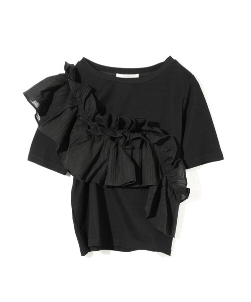 MIDIUMISOLID（ミディウミソリッド）の「MIDIUMISOLID for Ladies シフトフリルTシャツ（Tシャツ/カットソー・レディース・ブラック/オフホワイト・FREE）」の8枚目の写真