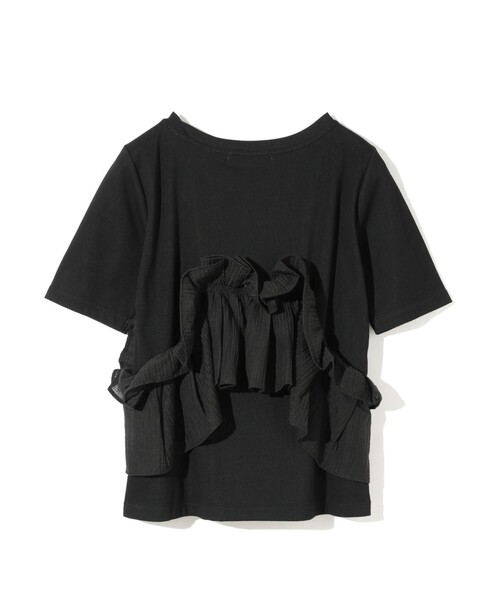 MIDIUMISOLID（ミディウミソリッド）の「MIDIUMISOLID for Ladies シフトフリルTシャツ（Tシャツ/カットソー・レディース・ブラック/オフホワイト・FREE）」の4枚目の写真