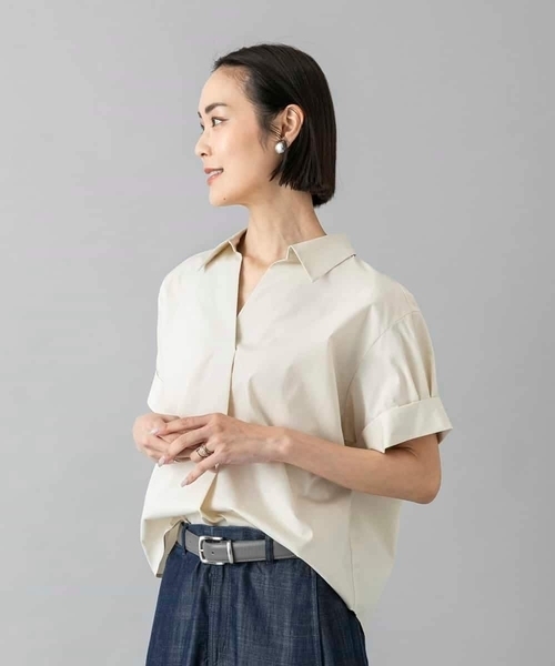 MICHEL KLEIN(ミッシェル・クラン)の「スキッパーシャツブラウス(シャツ/ブラウス・レディース・ベージュ/ブラック・38/40)」の5枚目の写真