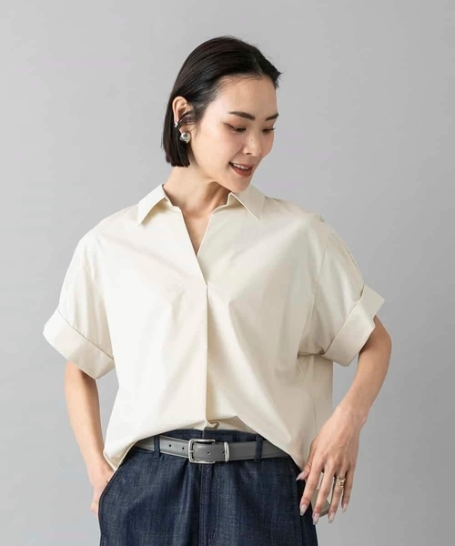 MICHEL KLEIN(ミッシェル・クラン)の「スキッパーシャツブラウス(シャツ/ブラウス・レディース・ベージュ/ブラック・38/40)」の6枚目の写真