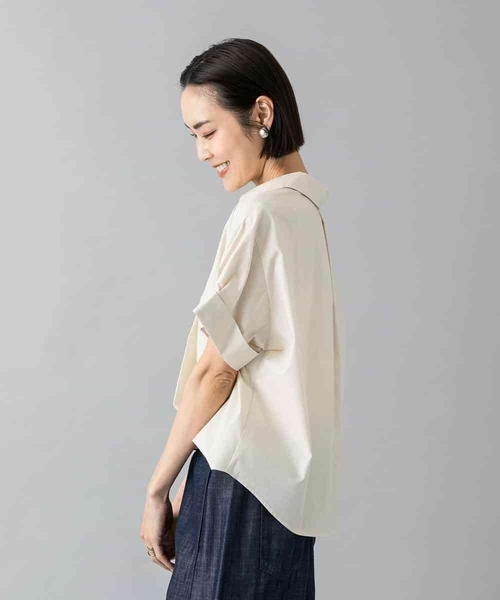 MICHEL KLEIN(ミッシェル・クラン)の「スキッパーシャツブラウス(シャツ/ブラウス・レディース・ベージュ/ブラック・38/40)」の7枚目の写真