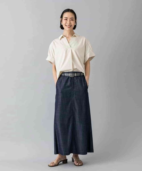 MICHEL KLEIN(ミッシェル・クラン)の「スキッパーシャツブラウス(シャツ/ブラウス・レディース・ベージュ/ブラック・38/40)」の8枚目の写真